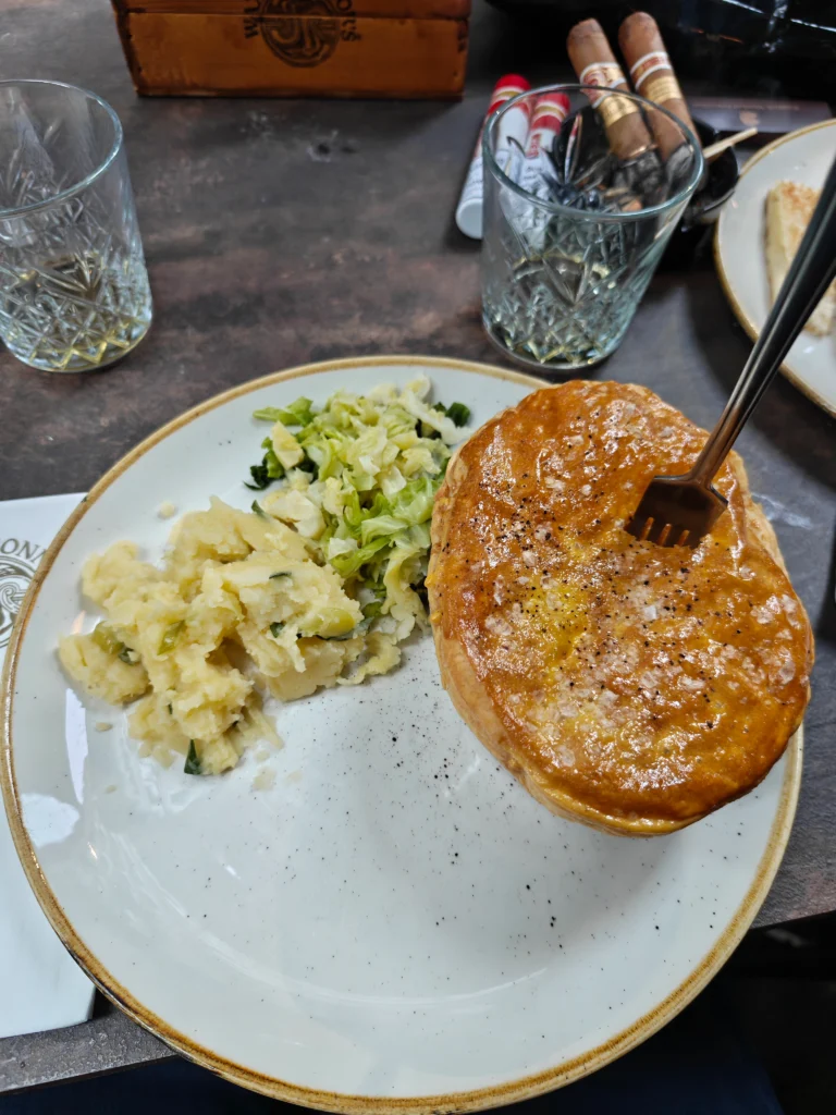 Shepherd's pie, cigars, and whiskey.